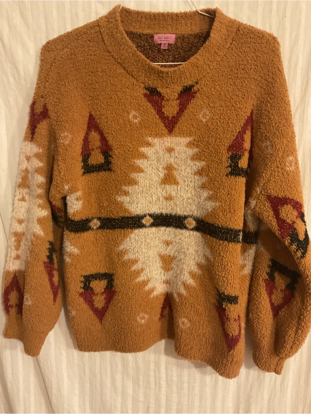 miami Cozy Rust Aztec Fuzzy Knit Sweater - Women's M.